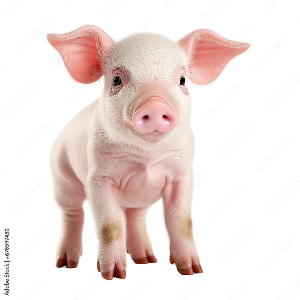 Cute Piglet, Little Pink Pig, Isolated Cute Piglet, Little Pink Pig, Isolated