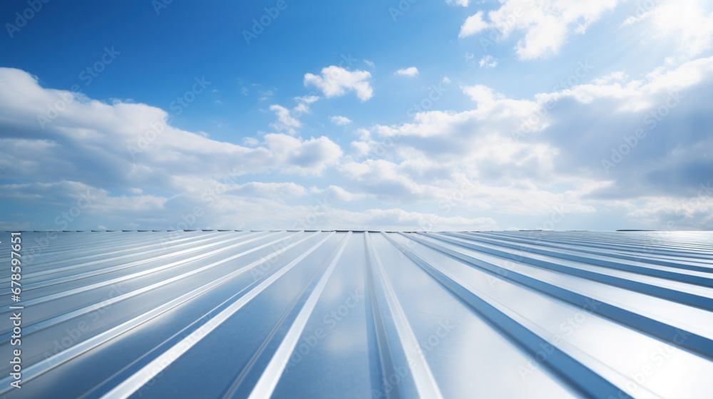 a Roof metal sheet with a blue sky with clouds.