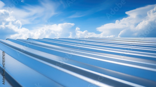 a Roof metal sheet with a blue sky with clouds.