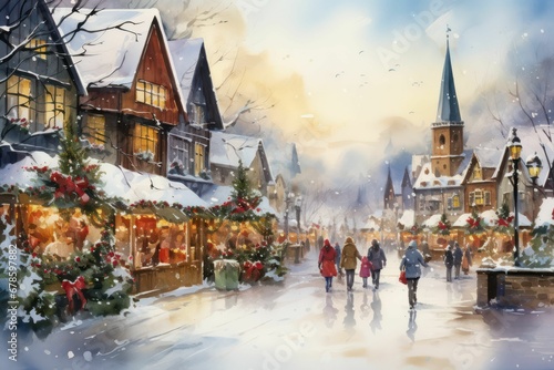 AI generated illustration of a winter evening featuring Christmas atmosphere