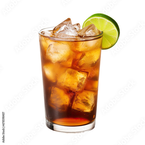 Cola Soft Drink with Ice Cubes and Lime, Isolated