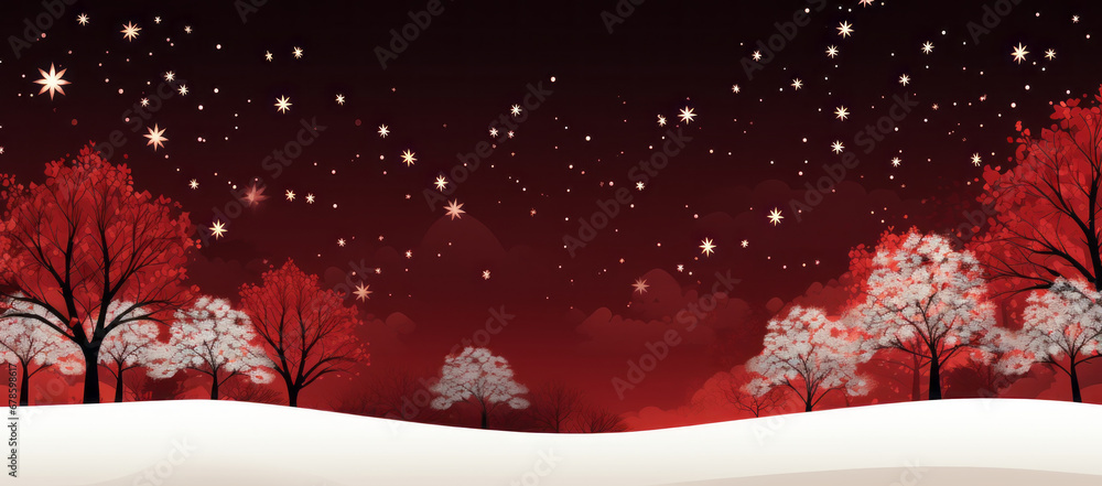 A Winter Wonderland: Serene Snowy Landscape with Majestic Trees and Twinkling Stars