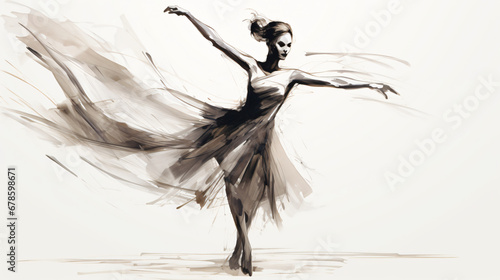 Sketch of a dancing woman. Figure on a white background