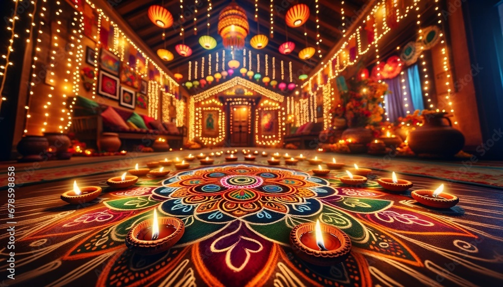 Obraz premium The scene captures the essence of Diwali, symbolizing the triumph of light over darkness and good over evil