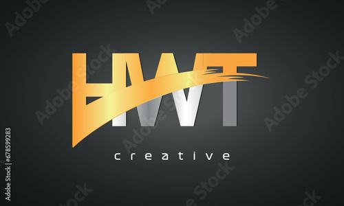 HWT Letters Logo Design with Creative Intersected and Cutted golden color photo