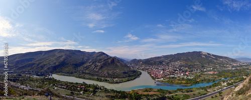 A beautiful view on Kura river and the mountains from Djvari monestary in Georgia