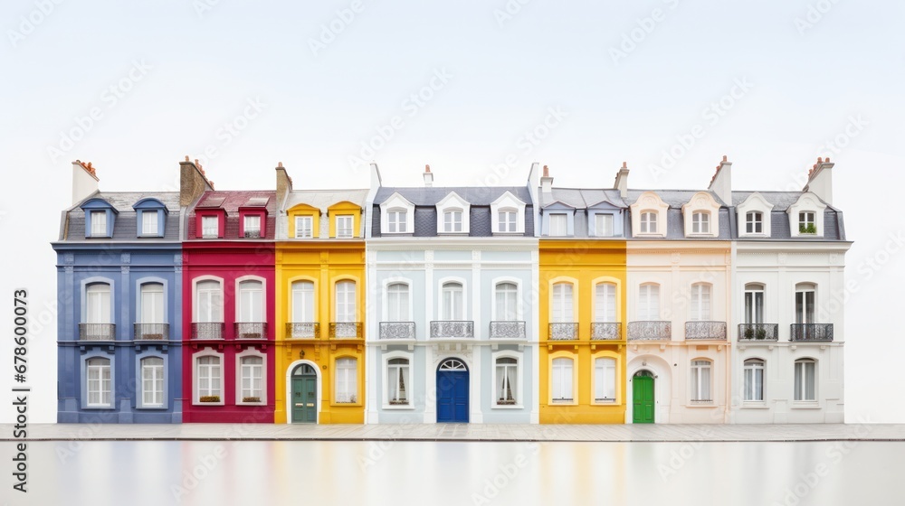 Rainbow-Colored Houses Built by Architects on a White Background.