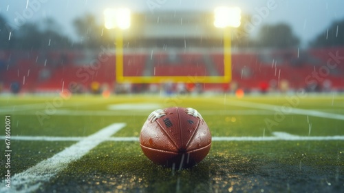 Rainy Night Fourth Down American Football Marker on Field with Referee photo