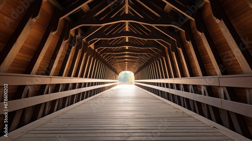 Serene Michigan River Scene featuring Old Covered Wooden Bridge