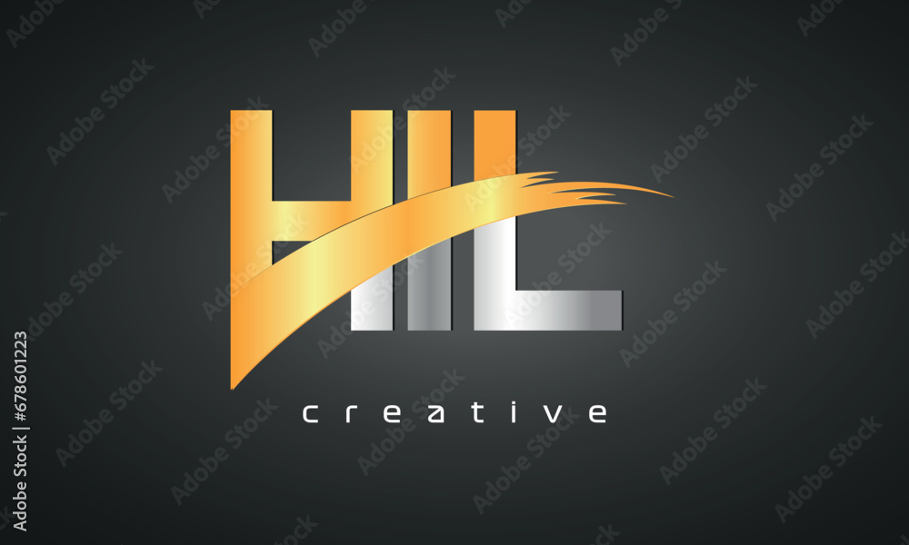 HIL Letters Logo Design with Creative Intersected and Cutted golden color HIL Letters Logo Design with Creative Intersected and Cutted golden color