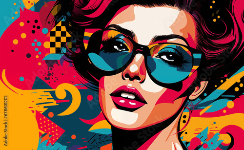 Melody in Colors  A vibrant pop art celebration of music and joy with a young woman with glasses     