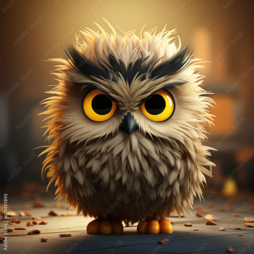 Fototapeta premium Fluffy owl symbol uncomplicated features downy feel 