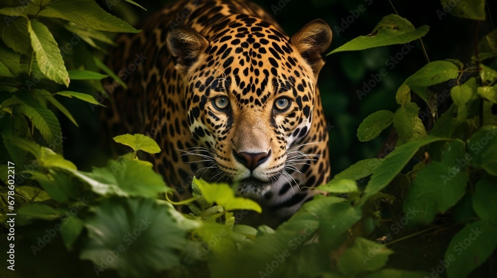 An agile jaguar stalking its prey in the dense undergrowth. An agile jaguar stalking its prey in the dense undergrowth.