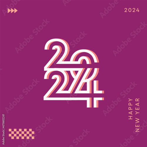 Happy new year 2024 design. With colorful truncated number illustrations. Poster, banner, greeting and new year 2024 celebration.