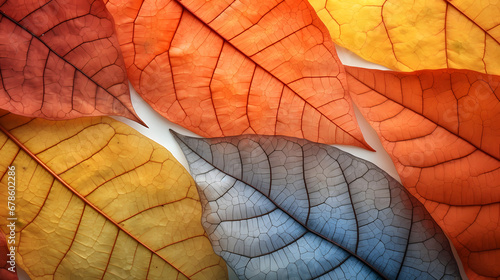 Macro background of colorful autumn dry leaf background. Generative Ai.