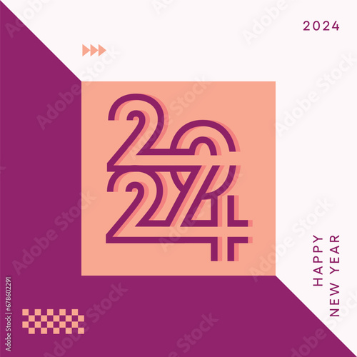 Poster, banner, greeting and new year 2024 celebration. Happy new year 2024 design. With colorful truncated number illustrations. 