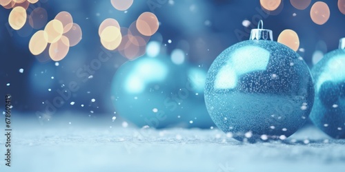 Christmas blue and gold balls for decoration in new year Festival party  Marry Christmas light Background with copy space