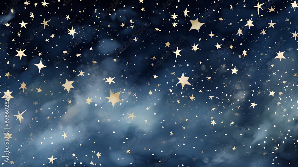 Fototapeta premium Magic starry night. Seamless vector pattern with stars texture marble. Generative Ai.