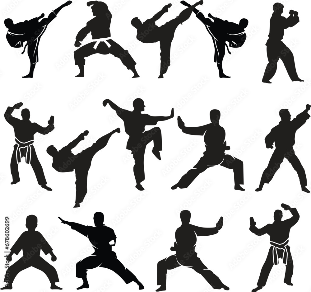 set of Karate people vector illustration. Karate player in different