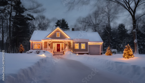A modern American home on New Year's Eve or Christmas