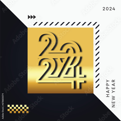 Happy new year 2024 design. With colorful truncated number illustrations. 