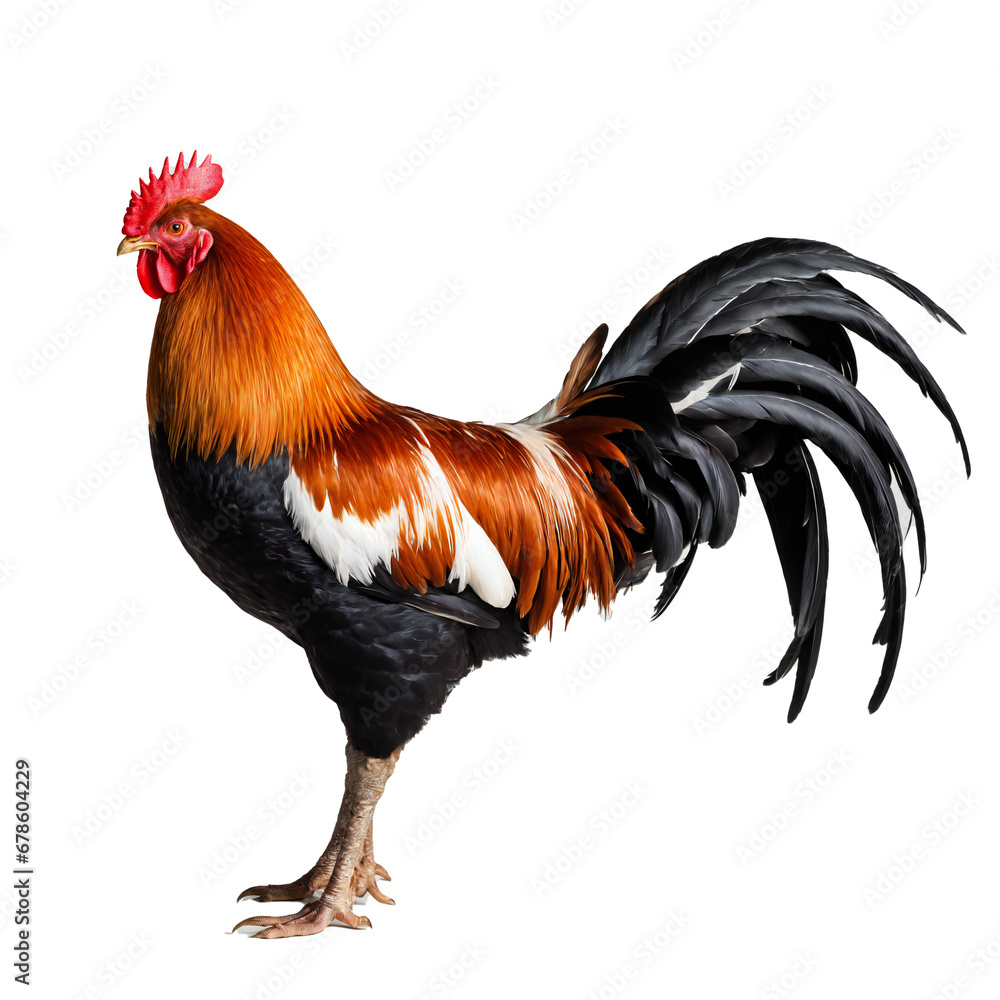 Fototapeta premium Red rooster cock side view on transparent background PNG