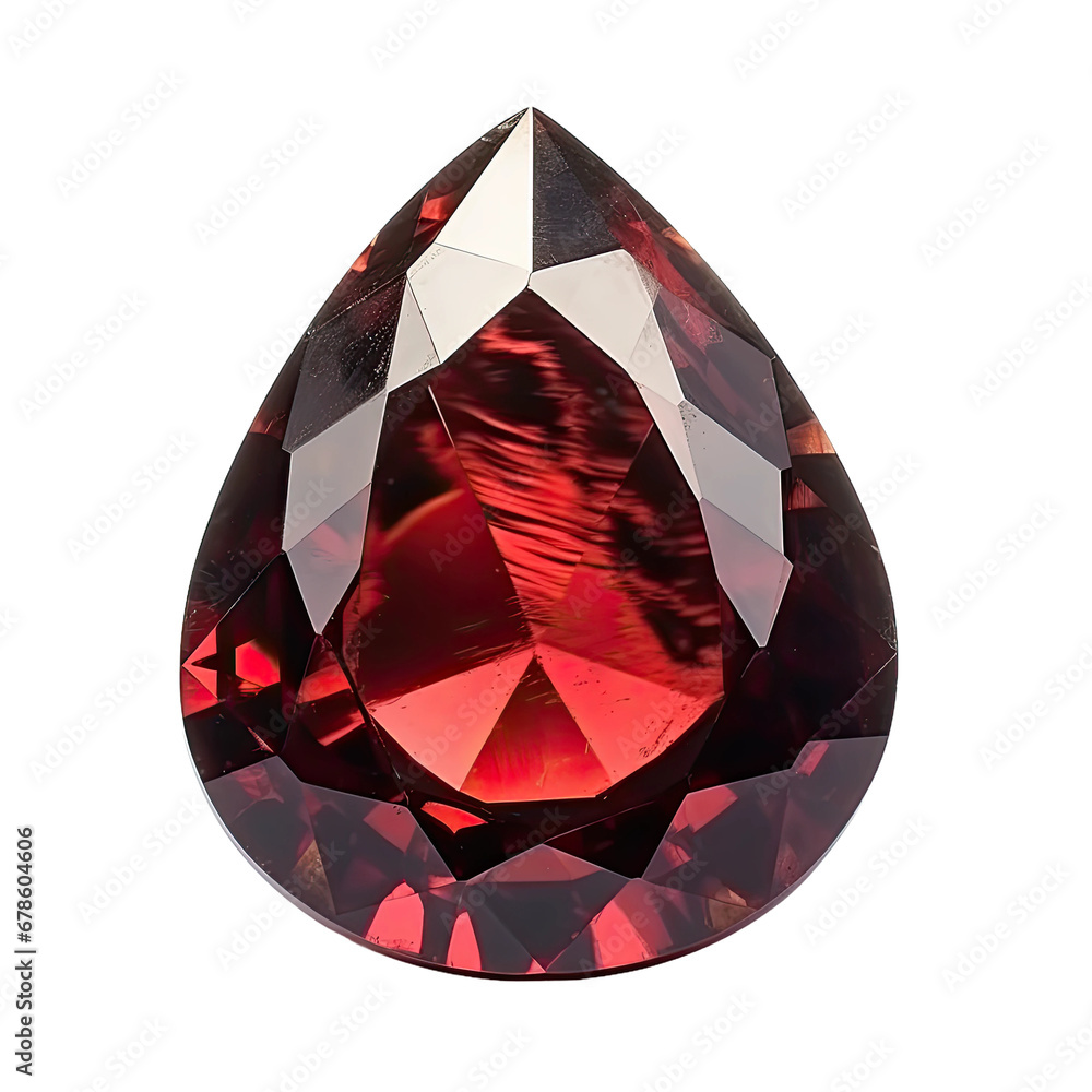 Red Cut Garnet Gemstone, Isolated Red Cut Garnet Gemstone, Isolated