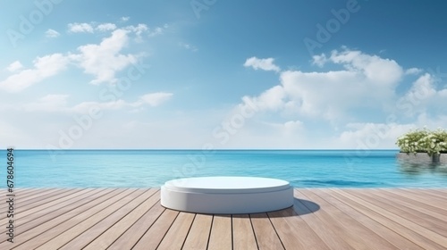 Modern background platform with cylindrical glass base. modern podium platform, cosmetic product display, modern stage display podium © venusvi