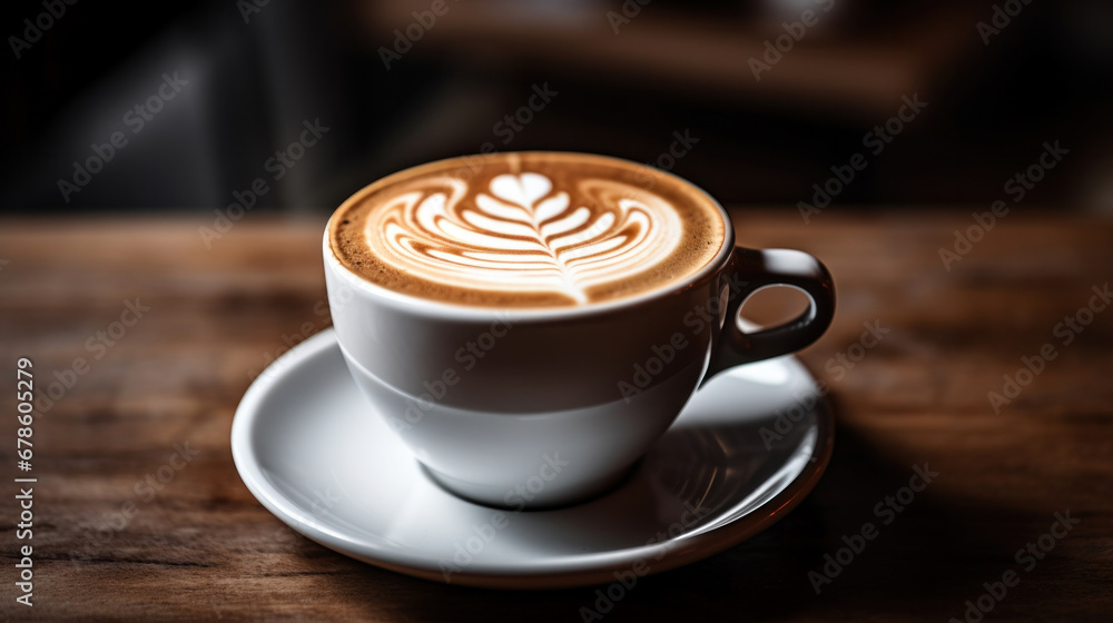 a Coffee, Caramel latte in a mug with milk foam latte art on top. a Coffee, Caramel latte in a mug with milk foam latte art on top.