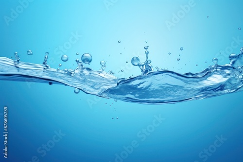 Clear blue water splashes and waves with drops. Vector liquid splash with drops. 3D element. Clear drink. Clear water falling or foaming