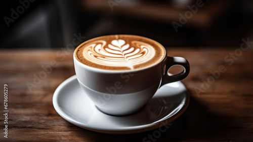 a Coffee  Caramel latte in a mug with milk foam latte art on top.