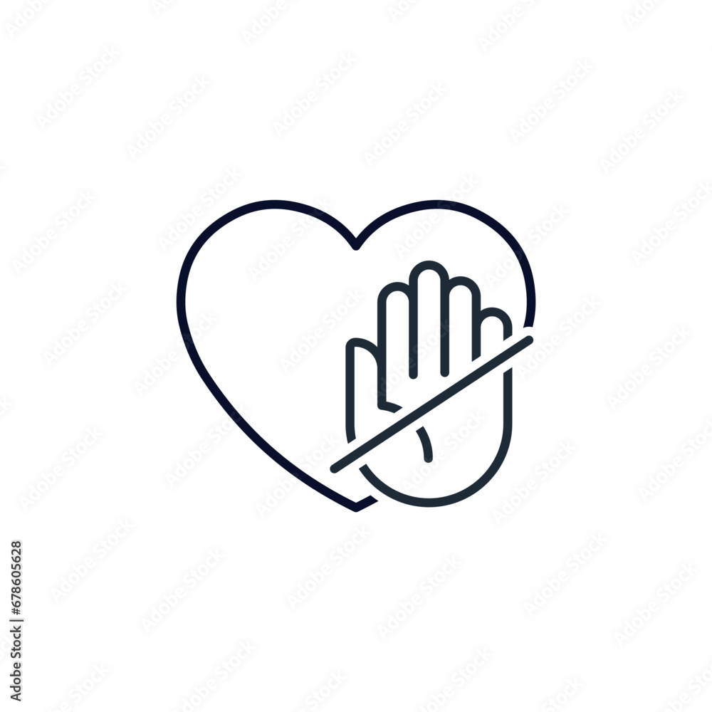 Obraz premium Inaccessible heart. Unrequited love. Vector linear illustration icon isolated on white background.