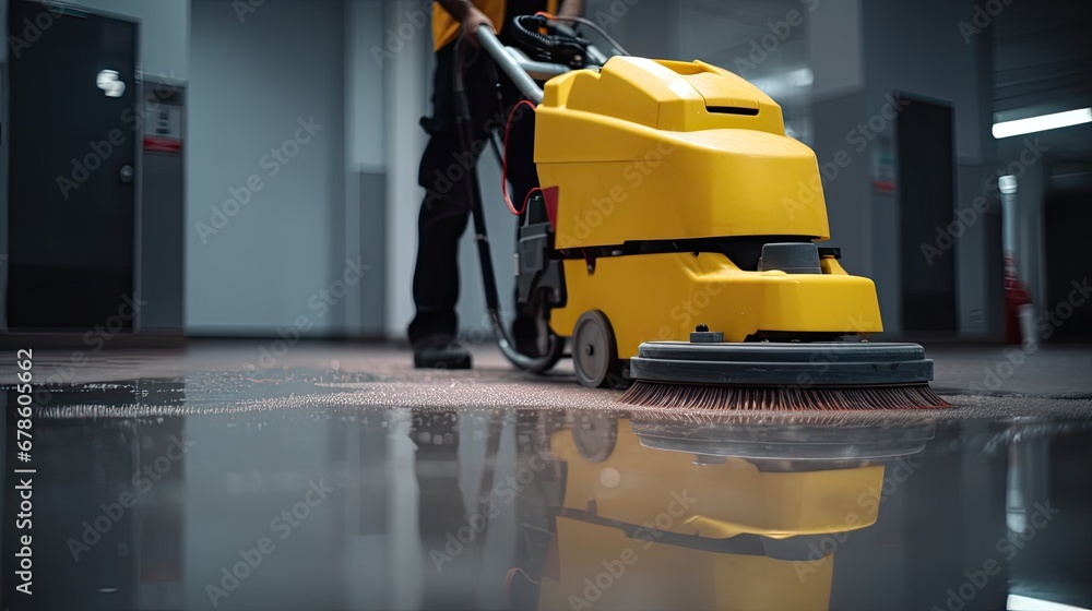 Cropped image of Cleaning the floor with machine. Cropped image of Cleaning the floor with machine.