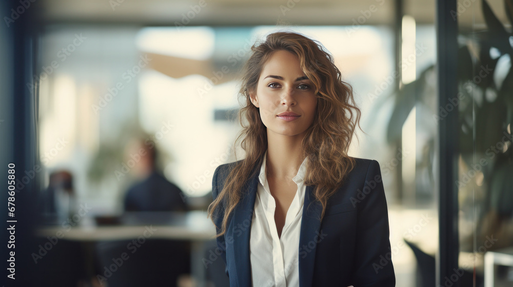 A young business woman during meeting in office. A young business woman during meeting in office.