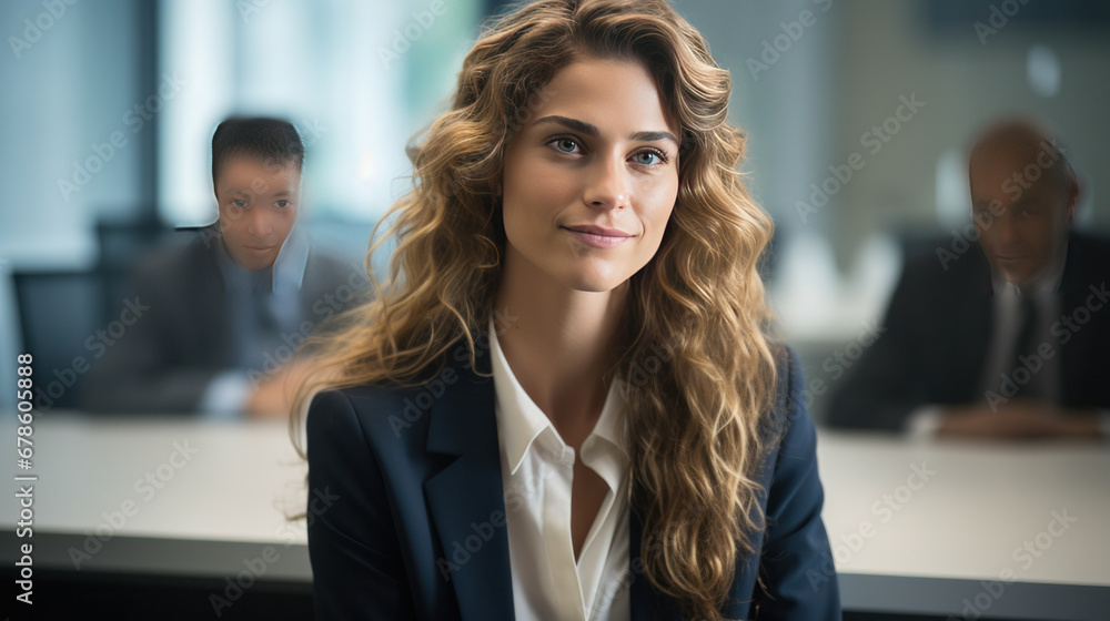 A young business woman during meeting in office. A young business woman during meeting in office.