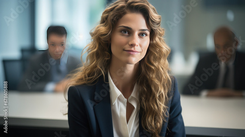 A young business woman during meeting in office.