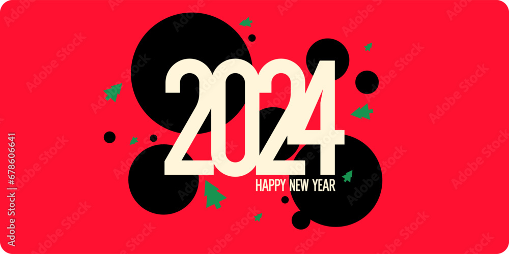 Fototapeta premium Background with the inscription Happy New Year 2024. Vector illustration in flat flat style.