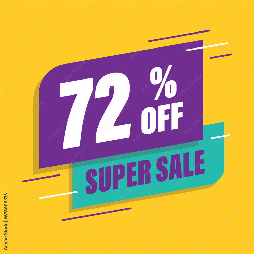Seventy two 72% percent purple and green sale tag vector