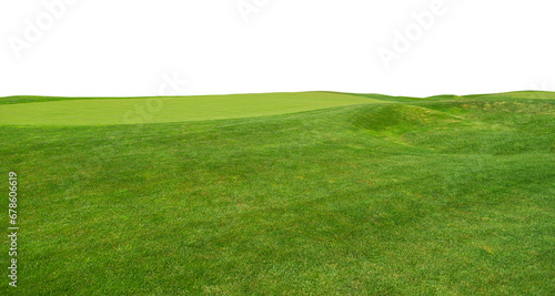 Fototapeta Naklejka Na Ścianę i Meble -  Golf course isolated over a transparent background. Png. Lush green grass meadow background, grass field texture.