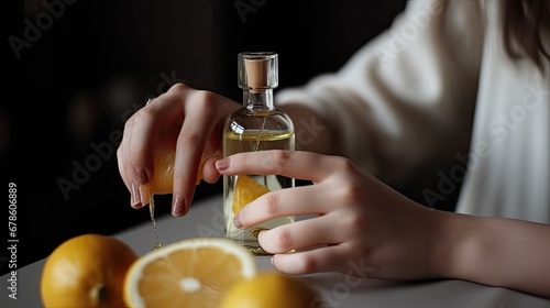 Girl disinfecting hands with cologne. Turkish Lemon cologne with 80 degree alcohol for disinfection and killing the viruses on your hands.