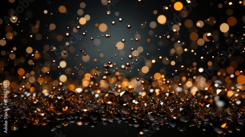 Gold confetti burst against a black backdrop, contemporary style. AI generate illustration