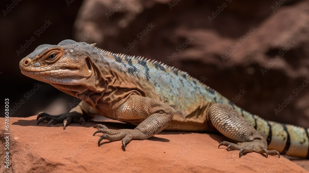 Fototapeta premium Male Platysaurus lizard on a brown rock in Mapungubwe, South Africa.
