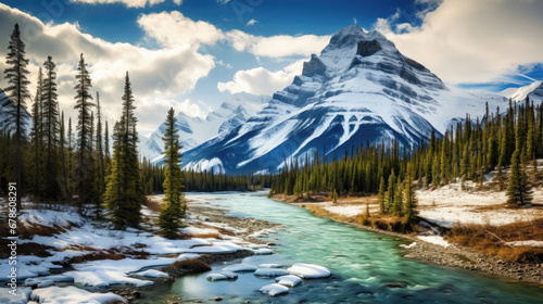 beautiful landscape Banff National Park Canada with river and clear water created with Generative AI Technology photo