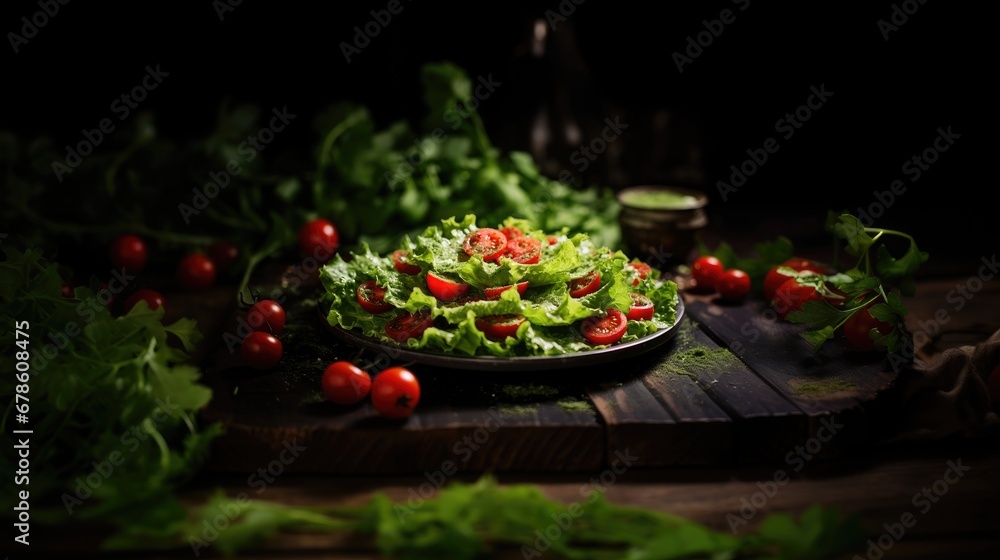 Green salad from tomatoes and leaves 