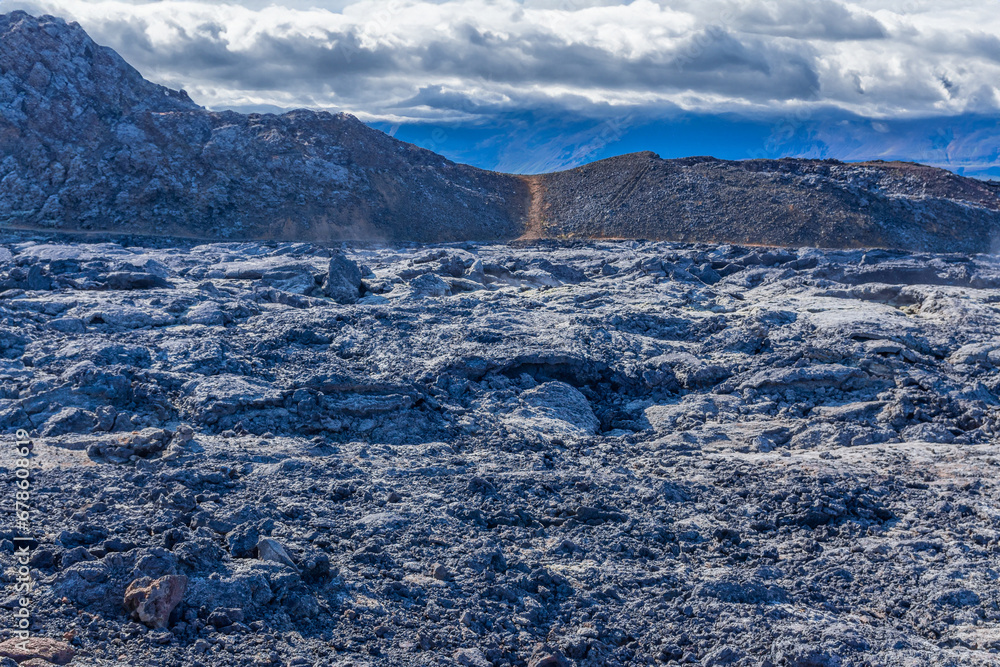 Fototapeta premium Lava rocks still cooling down near Geldingadalir Volcano