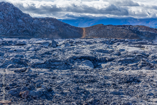 Lava rocks still cooling down near Geldingadalir Volcano