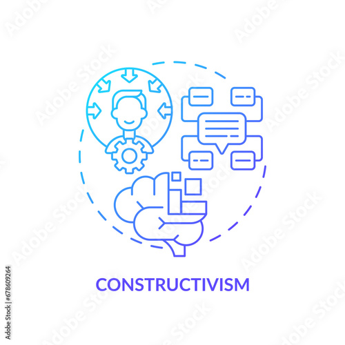2D gradient constructivism icon, simple vector, thin line illustration representing learning theories.