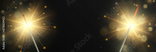 Magical light. Sparkler. Candle sparkling on the background. Realistic vector light effect. Winter, seasonal christmas decoration illustration.	
