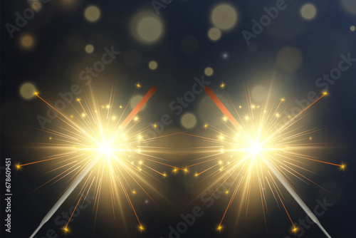 Magical light. Sparkler. Candle sparkling on the background. Realistic vector light effect. Winter, seasonal christmas decoration illustration.	
