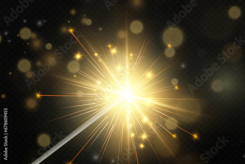 Magical light. Sparkler. Candle sparkling on the background. Realistic vector light effect. Winter, seasonal christmas decoration illustration.	
